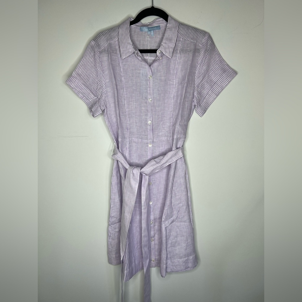 Hill House Home Lilac Purple Stripe Laura Pinstripe Linen Shirt Dress Small - Picture 3 of 8